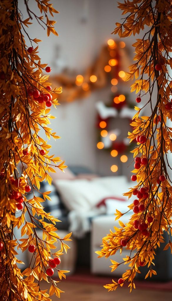 A bold, radiant image of "rot gold girlanden" with a warm, natural feel. In the foreground, an arrangement of lush, organic gold and rust-colored garlands frames the scene, lending a rustic, handcrafted charm. In the middle ground, the garlands cascade gracefully, their delicate leaves and berries catching the soft, diffuse lighting. The background features a cozy, winter-inspired setting, perhaps with a hint of snow or a muted, festive backdrop that complements the overall aesthetic. The lighting is soft and flattering, creating a sense of depth and dimension. The overall atmosphere is one of inviting, Pinterest-inspired coziness, blending modern and traditional elements for a visually striking, statement-making scene. A bold, radiant image of "rot gold girlanden" with a warm, natural feel. In the foreground, an arrangement of lush, organic gold and rust-colored garlands frames the scene, lending a rustic, handcrafted charm. In the middle ground, the garlands cascade gracefully, their delicate leaves and berries catching the soft, diffuse lighting. The background features a cozy, winter-inspired setting, perhaps with a hint of snow or a muted, festive backdrop that complements the overall aesthetic. The lighting is soft and flattering, creating a sense of depth and dimension. The overall atmosphere is one of inviting, Pinterest-inspired coziness, blending modern and traditional elements for a visually striking, statement-making scene.