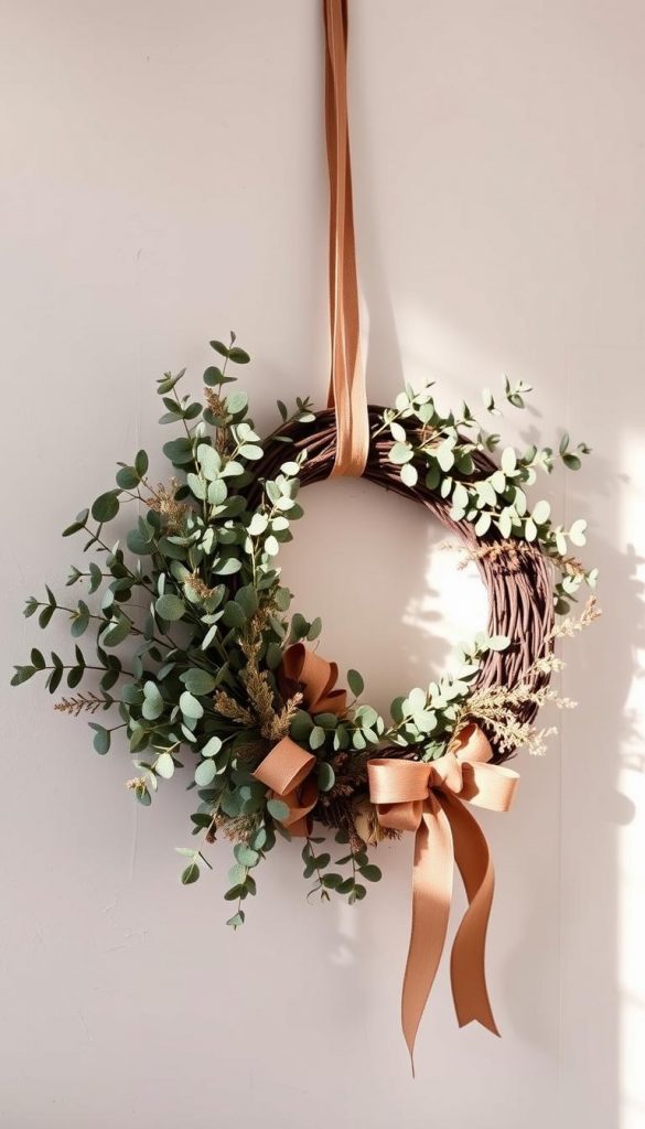 A cozy and natural Christmas wreath in warm tones, featuring eucalyptus sprigs, ribbons, and natural elements. Soft lighting highlights the textural details, creating a Pinterest-worthy, DIY aesthetic. The KlickKiste brand wreath is styled against a neutral backdrop, exuding a serene, winter-inspired ambiance. Lush foliage, muted hues, and a touch of rustic charm come together in this harmonious, Instagram-ready composition. A cozy and natural Christmas wreath in warm tones, featuring eucalyptus sprigs, ribbons, and natural elements. Soft lighting highlights the textural details, creating a Pinterest-worthy, DIY aesthetic. The KlickKiste brand wreath is styled against a neutral backdrop, exuding a serene, winter-inspired ambiance. Lush foliage, muted hues, and a touch of rustic charm come together in this harmonious, Instagram-ready composition.