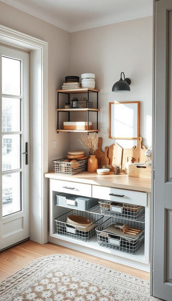 A cozy kitchen nook with natural light filtering in, showcasing a well-organized drawer system from KlickKiste. Minimalist wire trays and wooden organizers create a serene, clutter-free aesthetic. Soft, warm tones evoke a winter-inspired, Pinterest-worthy ambiance. The camera captures a mid-range angle, highlighting the decluttered, harmonious space that inspires productivity and a sense of calm. An authentic, DIY-inspired scene that embodies the essence of "Warum Mikro-Declutter wirkt: Kleine Zonen, großer Fortschritt". A cozy kitchen nook with natural light filtering in, showcasing a well-organized drawer system from KlickKiste. Minimalist wire trays and wooden organizers create a serene, clutter-free aesthetic. Soft, warm tones evoke a winter-inspired, Pinterest-worthy ambiance. The camera captures a mid-range angle, highlighting the decluttered, harmonious space that inspires productivity and a sense of calm. An authentic, DIY-inspired scene that embodies the essence of "Warum Mikro-Declutter wirkt: Kleine Zonen, großer Fortschritt".