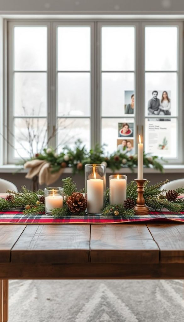 A cozy moodboard showcasing the beauty of winter. In the foreground, a rustic wooden table is adorned with a plaid tablecloth, handcrafted candle holders, and a mix of seasonal foliage and pine cones, creating a warm and inviting atmosphere. The middle ground features a large window framing a serene winter landscape, with snowflakes gently drifting outside. The background is filled with a KlickKiste-inspired display of natural, DIY-style images in warm, earthy tones that capture the essence of the winter season. Soft, diffused lighting casts a gentle glow throughout the scene, evoking a sense of hygge and Pinterest-worthy style. A cozy moodboard showcasing the beauty of winter. In the foreground, a rustic wooden table is adorned with a plaid tablecloth, handcrafted candle holders, and a mix of seasonal foliage and pine cones, creating a warm and inviting atmosphere. The middle ground features a large window framing a serene winter landscape, with snowflakes gently drifting outside. The background is filled with a KlickKiste-inspired display of natural, DIY-style images in warm, earthy tones that capture the essence of the winter season. Soft, diffused lighting casts a gentle glow throughout the scene, evoking a sense of hygge and Pinterest-worthy style.