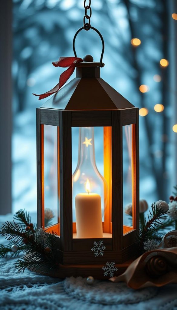 A cozy, rustic DIY lantern-making kit featuring a sturdy, wooden frame and endless customization possibilities. Showcased against a serene, winter backdrop with a gentle, warm glow emanating from within. Soft, natural lighting highlights the beautiful wood grain and textured details, creating a charming, Pinterest-worthy atmosphere. Ornamental flourishes like pine branches, festive ribbons, or delicate snowflakes add a touch of seasonal elegance. The lantern stands as a captivating centerpiece, radiating a sense of heartwarming, homemade charm that elevates the holiday ambiance. A cozy, rustic DIY lantern-making kit featuring a sturdy, wooden frame and endless customization possibilities. Showcased against a serene, winter backdrop with a gentle, warm glow emanating from within. Soft, natural lighting highlights the beautiful wood grain and textured details, creating a charming, Pinterest-worthy atmosphere. Ornamental flourishes like pine branches, festive ribbons, or delicate snowflakes add a touch of seasonal elegance. The lantern stands as a captivating centerpiece, radiating a sense of heartwarming, homemade charm that elevates the holiday ambiance.