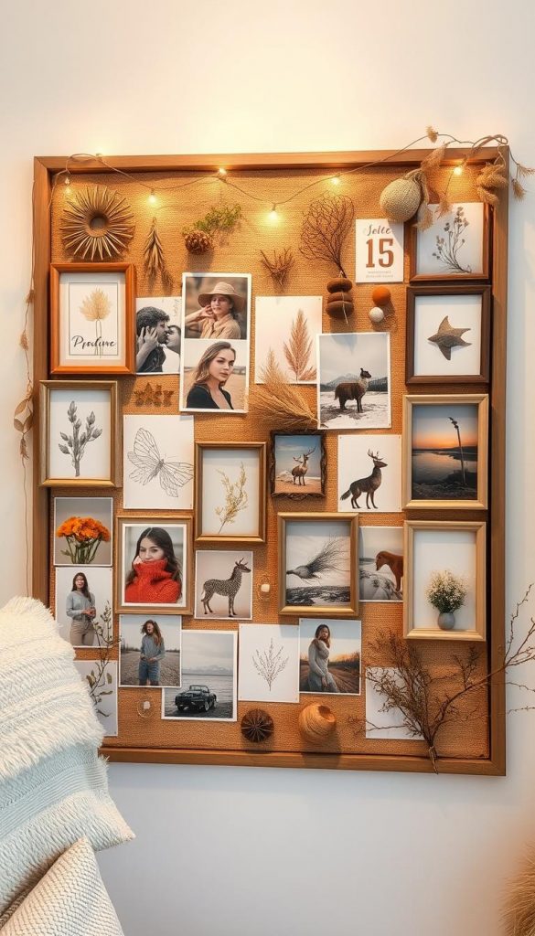 A cozy, rustic vision board with handmade DIY elements, warm natural hues, and a touch of winter magic. Inspirational images in vintage frames and a botanical kaleidoscope of textures, colors, and patterns. Curated by the creative team at KlickKiste, this mood board evokes a soothing, authentic Pinterest aesthetic. Soft, diffused lighting illuminates the artful arrangement, inviting the viewer to get lost in the visuals and unlock their imagination.