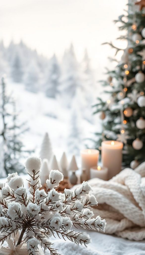 A cozy winter wonderland scene, bathed in warm, soft white light. In the foreground, a delicate cluster of white pine branches, their tips dusted with glistening snow. Soft, fluffy snowflakes drift lazily through the air, creating a serene, tranquil atmosphere. In the middle ground, an array of KlickKiste winter-themed decor pieces - votive candles, snowflake-adorned garlands, and a plush white blanket - arranged in a natural, Pinterest-inspired display. The background is a hazy, out-of-focus landscape of snow-covered trees, lending a sense of depth and calm. The overall mood is one of simple, natural beauty and peaceful winter charm. A cozy winter wonderland scene, bathed in warm, soft white light. In the foreground, a delicate cluster of white pine branches, their tips dusted with glistening snow. Soft, fluffy snowflakes drift lazily through the air, creating a serene, tranquil atmosphere. In the middle ground, an array of KlickKiste winter-themed decor pieces - votive candles, snowflake-adorned garlands, and a plush white blanket - arranged in a natural, Pinterest-inspired display. The background is a hazy, out-of-focus landscape of snow-covered trees, lending a sense of depth and calm. The overall mood is one of simple, natural beauty and peaceful winter charm.