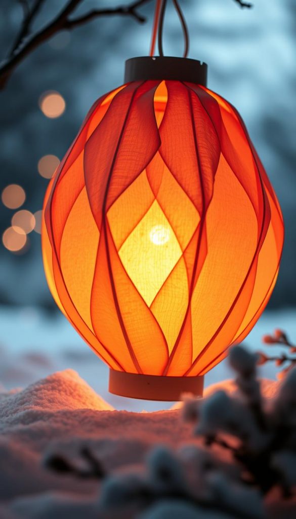 A delicate paper lantern, its soft glow illuminating the snowy winter scene. Warm amber light filters through intricate folds and curves, casting a cozy, inviting ambiance. The lantern's silhouette stands out against a backdrop of muted blues and grays, hinting at the tranquil serenity of the season. Effortless simplicity meets captivating visual interest, creating a serene and enchanting tableau. Subtle hints of texture in the paper's surface add depth and authenticity, evoking a sense of handcrafted charm. This captivating papier laterne embodies the beauty of DIY winter decor, inspiring feelings of hygge and wonder. A delicate paper lantern, its soft glow illuminating the snowy winter scene. Warm amber light filters through intricate folds and curves, casting a cozy, inviting ambiance. The lantern's silhouette stands out against a backdrop of muted blues and grays, hinting at the tranquil serenity of the season. Effortless simplicity meets captivating visual interest, creating a serene and enchanting tableau. Subtle hints of texture in the paper's surface add depth and authenticity, evoking a sense of handcrafted charm. This captivating papier laterne embodies the beauty of DIY winter decor, inspiring feelings of hygge and wonder.