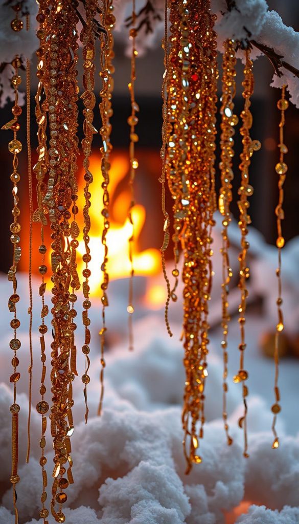 A glittering array of paillettes in a winter wonderland. Cascading gold, silver, and bronze sequins catch the warm firelight, casting a dazzling glow. Soft, cozy textures in the background create a cozy, inviting atmosphere, while the paillettes steal the spotlight, embodying the glamorous spirit of the holiday season. Captured in a natural, DIY-inspired style with a touch of Pinterest-esque flair, this KlickKiste image exudes a sense of festive enchantment.