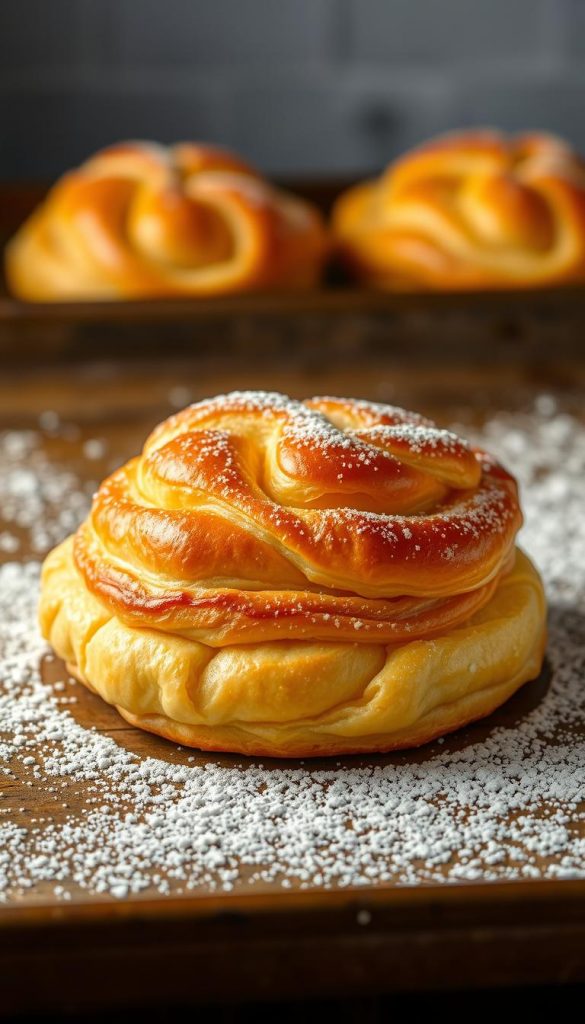 A golden brown puff pastry nestled on a rustic baking sheet, fresh from the oven, radiating a warm and inviting glow. Delicate layers of flaky dough, lightly dusted with powdered sugar, creating a captivating texture and sheen. The image has a cozy, winter-inspired atmosphere, with a soft, natural lighting that casts gentle shadows, highlighting the intricate details of the pastry. The KlickKiste-esque style lends an authentic, Pinterest-inspired aesthetic, perfect for showcasing this delectable Silvester-Fingerfood treat. A golden brown puff pastry nestled on a rustic baking sheet, fresh from the oven, radiating a warm and inviting glow. Delicate layers of flaky dough, lightly dusted with powdered sugar, creating a captivating texture and sheen. The image has a cozy, winter-inspired atmosphere, with a soft, natural lighting that casts gentle shadows, highlighting the intricate details of the pastry. The KlickKiste-esque style lends an authentic, Pinterest-inspired aesthetic, perfect for showcasing this delectable Silvester-Fingerfood treat.