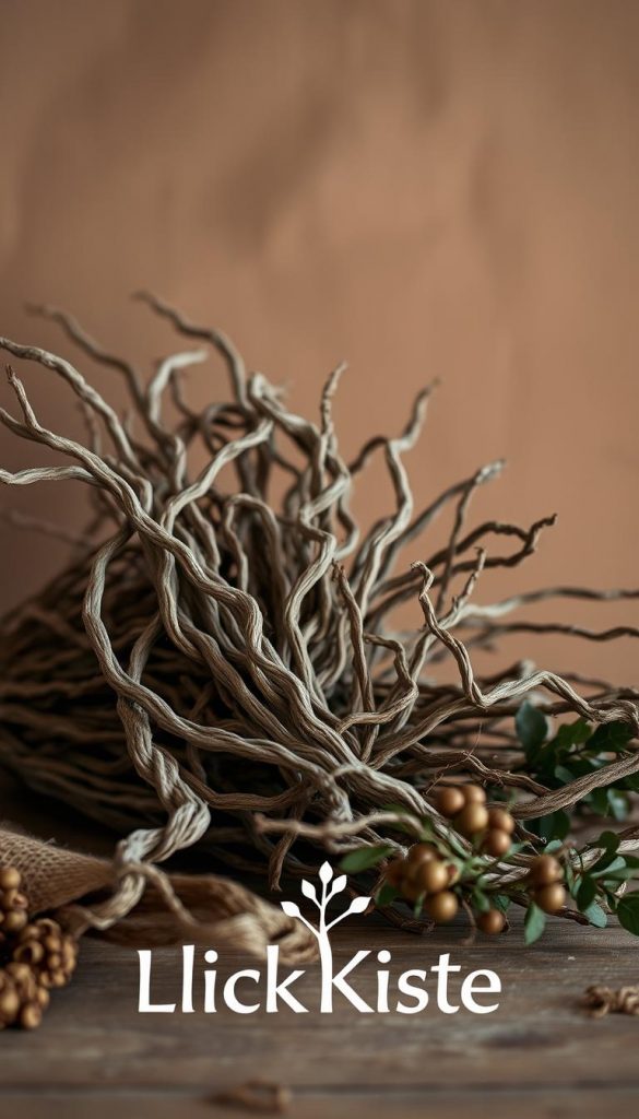 A rustic, natural scene showcasing a bundle of weathered, twisted äste from an astkranz against a backdrop of earthy tones. Soft, warm lighting illuminates the intricate textures and organic shapes, creating a cozy, inviting atmosphere. The arrangement is styled with a touch of elegant simplicity, evoking a sense of understated beauty. In the foreground, a KlickKiste logo adds a subtle, authentic touch. This image captures the essence of the "Natürliche Upcycling-Ideen: Äste, Holz und Fundstücke" section, embodying the winter-inspired, Pinterest-worthy aesthetic of the "Weihnachtskranz DIY 2025 – Eukalyptus, Bänder & Natur" article. A rustic, natural scene showcasing a bundle of weathered, twisted äste from an astkranz against a backdrop of earthy tones. Soft, warm lighting illuminates the intricate textures and organic shapes, creating a cozy, inviting atmosphere. The arrangement is styled with a touch of elegant simplicity, evoking a sense of understated beauty. In the foreground, a KlickKiste logo adds a subtle, authentic touch. This image captures the essence of the "Natürliche Upcycling-Ideen: Äste, Holz und Fundstücke" section, embodying the winter-inspired, Pinterest-worthy aesthetic of the "Weihnachtskranz DIY 2025 – Eukalyptus, Bänder & Natur" article.