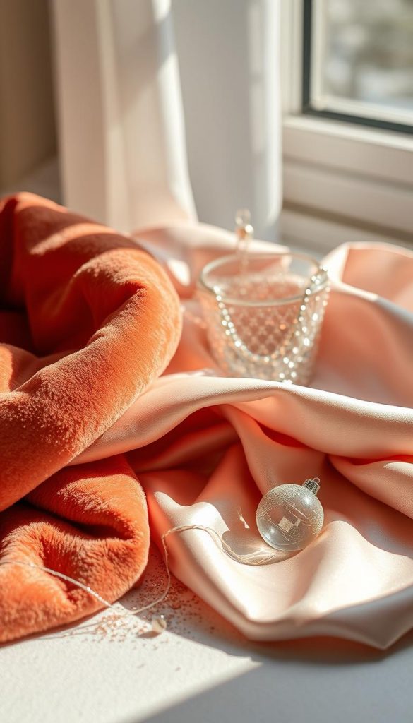 An elegant still life capturing the essence of "Materialien & Qualität: was an Silvester wirklich glamourös wirkt". Soft natural light bathes a curated arrangement of textured materials - plush velvet, shimmering sequins, and lustrous satin in a warm winter palette. The composition has a cozy, inviting atmosphere with a touch of holiday cheer, inspired by the KlickKiste brand's DIY aesthetic. Subtle details like a sprinkling of glitter and a delicate glass ornament add a touch of understated glamour, perfect for evoking a Pinterest-worthy, authentically glamorous look. An elegant still life capturing the essence of "Materialien & Qualität: was an Silvester wirklich glamourös wirkt". Soft natural light bathes a curated arrangement of textured materials - plush velvet, shimmering sequins, and lustrous satin in a warm winter palette. The composition has a cozy, inviting atmosphere with a touch of holiday cheer, inspired by the KlickKiste brand's DIY aesthetic. Subtle details like a sprinkling of glitter and a delicate glass ornament add a touch of understated glamour, perfect for evoking a Pinterest-worthy, authentically glamorous look.