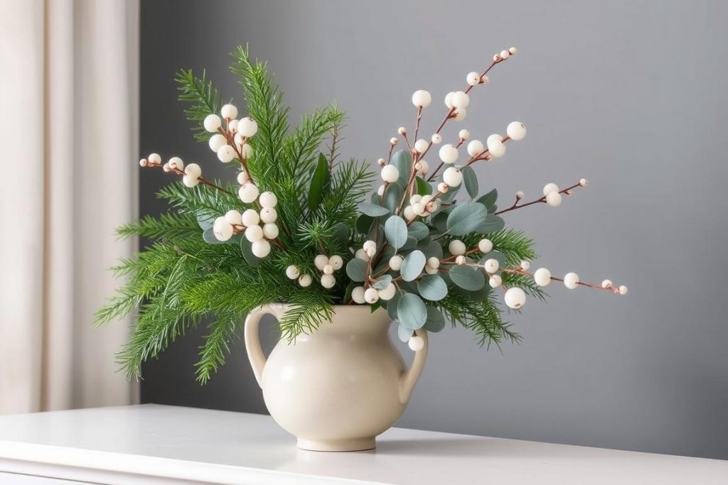Arrangement aus künstlichen Winterpflanzen in einer Vase