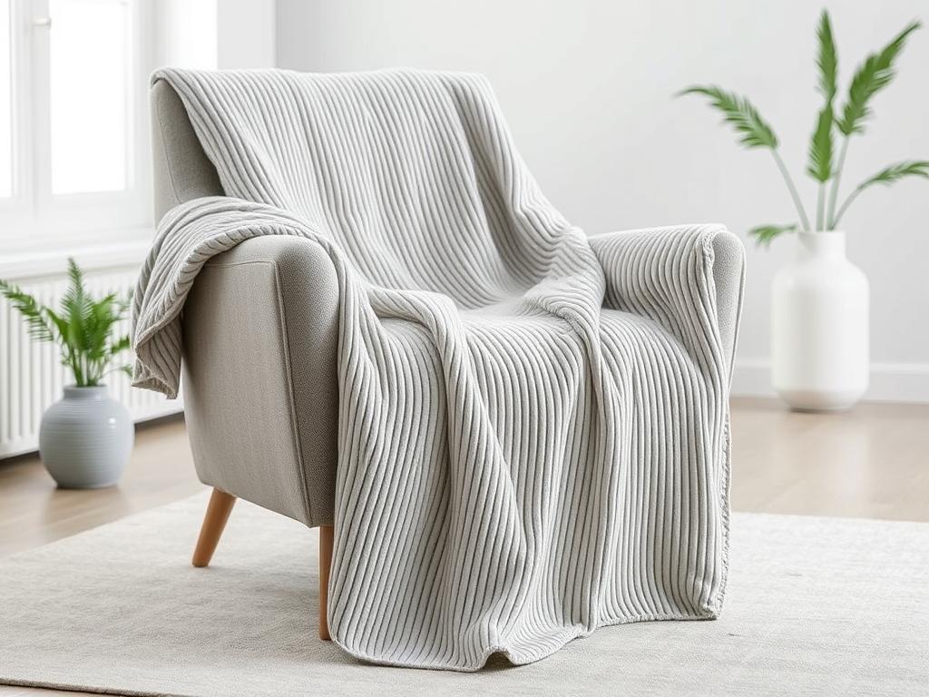 BEDELITE Kuscheldecke mit Cord-Design in Grau auf einem Sessel