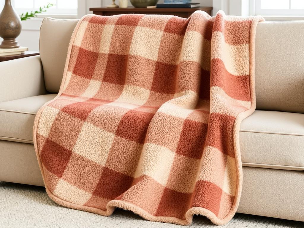 BEDSURE Kuscheldecke Flauschig in Hellbraun mit Schachbrettmuster auf einem Sofa drapiert