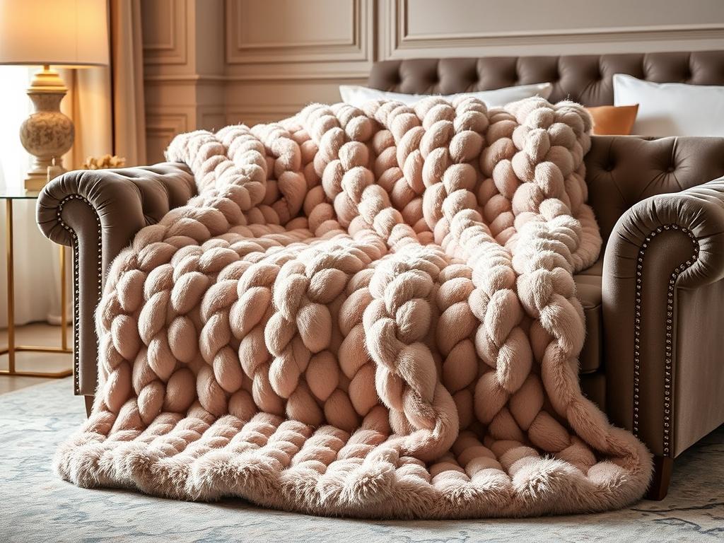 Cozy Bliss Faux Fur Throw Blanket in Taupe-Farbe mit flauschiger Bubble-Textur