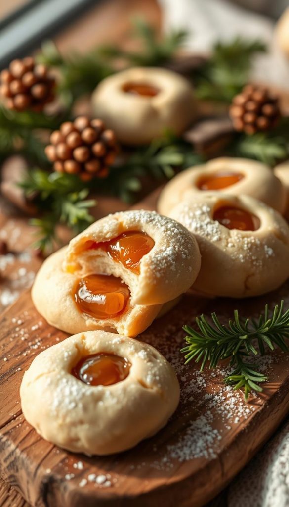 Delicate, hand-crafted vegan hazelnut cookies, filled with luscious nougat and apricot preserves. Soft, buttery dough encases the rich, creamy center, creating a harmonious balance of flavors. Warm, natural lighting illuminates the cookies, casting a cozy, inviting glow. Artfully arranged on a rustic wooden board, complemented by sprigs of evergreen and a sprinkling of powdered sugar, evoking a charming, homemade feel. A KlickKiste aesthetic, capturing the essence of winter baking with a touch of Pinterest-inspired charm. Delicate, hand-crafted vegan hazelnut cookies, filled with luscious nougat and apricot preserves. Soft, buttery dough encases the rich, creamy center, creating a harmonious balance of flavors. Warm, natural lighting illuminates the cookies, casting a cozy, inviting glow. Artfully arranged on a rustic wooden board, complemented by sprigs of evergreen and a sprinkling of powdered sugar, evoking a charming, homemade feel. A KlickKiste aesthetic, capturing the essence of winter baking with a touch of Pinterest-inspired charm.
