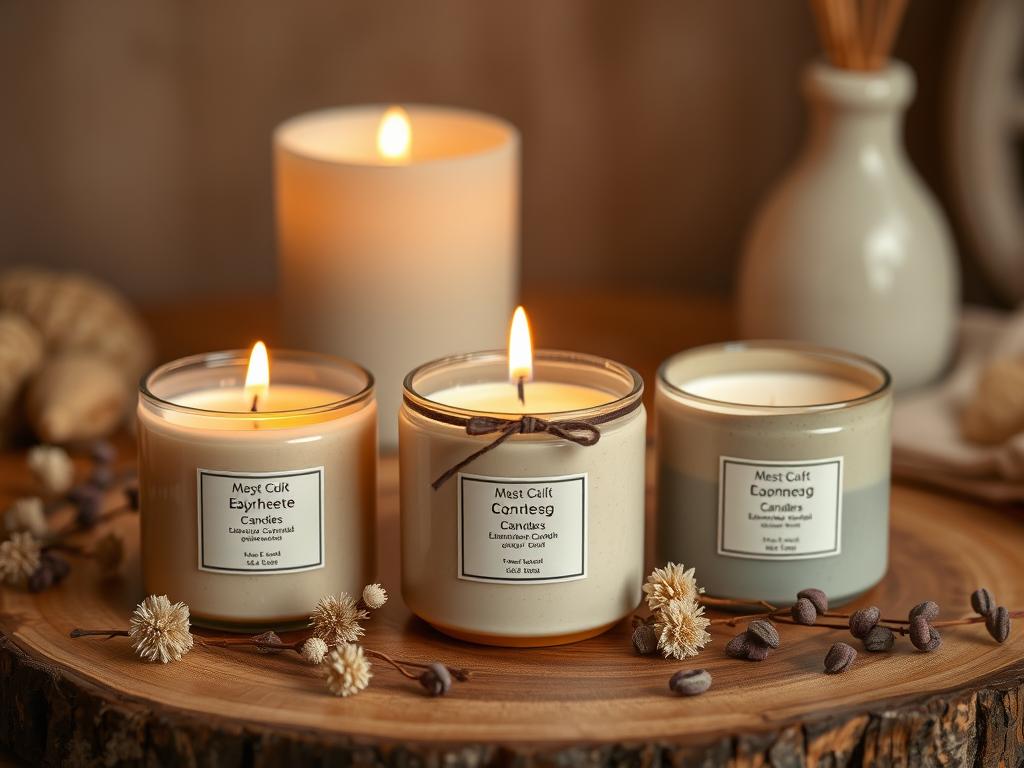 Duftkerzen-Set mit drei verschiedenen Kerzen in natürlichen Tönen