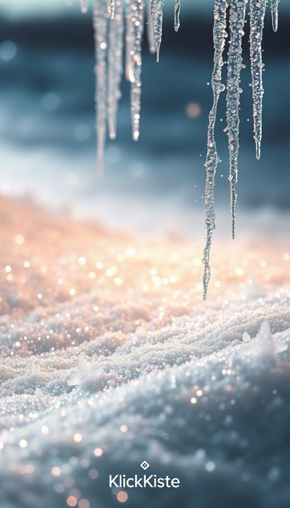 Elegant glitter silver sparkles cascade across a frozen, shimmering landscape. Soft, diffused lighting illuminates the frosty, futuristic scene, casting a warm, inviting glow. Delicate ice crystals cling to the edges, creating a sense of natural, winter-inspired beauty. In the foreground, a subtle KlickKiste logo subtly accents the mesmerizing, Pinterest-worthy image. Authentic and inspirational, this image captures the essence of the &amp;quot;Glitter &amp;amp; Silver Sparkle&amp;quot; section - from the softest gleam to a full-on party-ready shimmer.