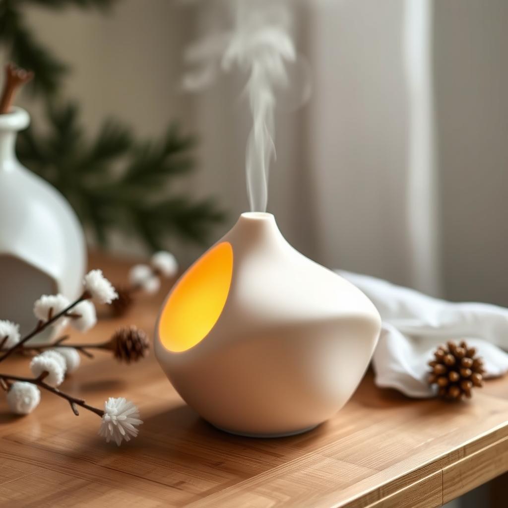 Keramik Aroma-Diffuser in organischer Form mit sanftem Licht für Cozy Winter Home Decor 2026