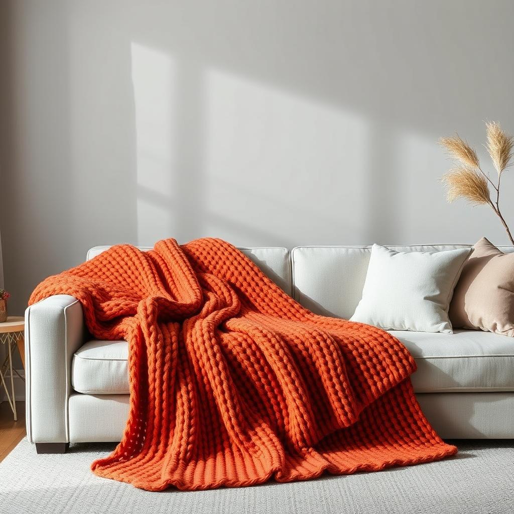 Longhui Grobstrick-Überwurfdecke in Burnt Orange