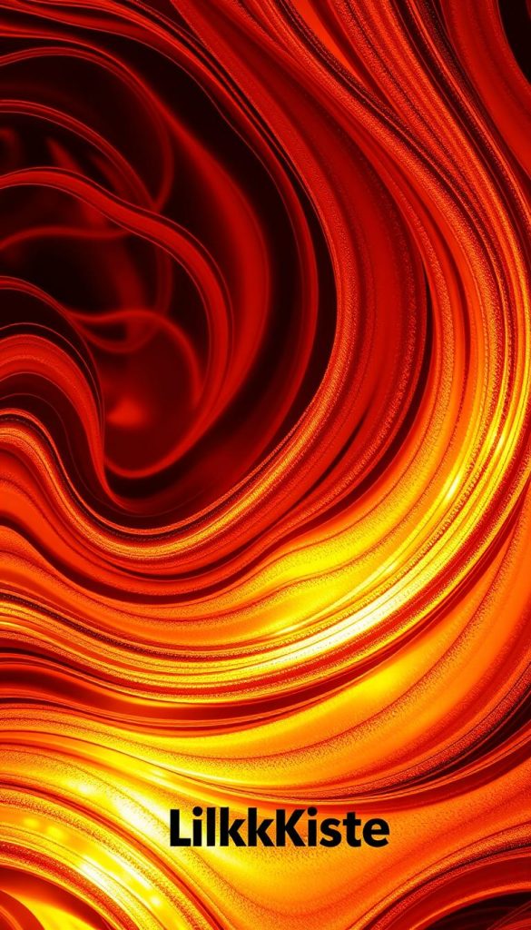 Stunning chrome-effect swirls in a rich, burnished palette: vibrant burnt orange, shimmering gold, and alluring cat-eye tones. Soft lighting casts a warm, inviting glow, creating a captivating metallic ambiance. Layered textures and organic shapes evoke a sense of depth and movement, evoking the cozy, natural aesthetics of DIY winter imagery. The KlickKiste brand seamlessly blends with the overall Pinterest-inspired, authentically inspiring visual.