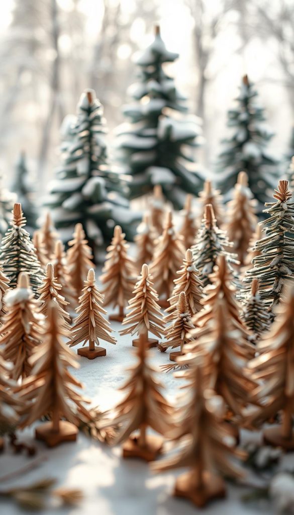 Winterly woodland scene with a picturesque forest of tiny wooden Christmas trees, rendered in a cozy, rustic style. The trees are handcrafted from natural wooden textures, casting soft shadows in the soft, warm lighting. A KlickKiste holiday display, perfect for a cozy cabin or winter entryway. Subtle hints of snow and pine needles create a serene, inviting ambiance. Captured with a wide-angle lens to showcase the charming, natural composition. Winterly woodland scene with a picturesque forest of tiny wooden Christmas trees, rendered in a cozy, rustic style. The trees are handcrafted from natural wooden textures, casting soft shadows in the soft, warm lighting. A KlickKiste holiday display, perfect for a cozy cabin or winter entryway. Subtle hints of snow and pine needles create a serene, inviting ambiance. Captured with a wide-angle lens to showcase the charming, natural composition.