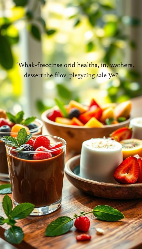 A beautiful, inviting table setting featuring a variety of simple desserts for warm days, arranged aesthetically. In the foreground, a vibrant gluten-free chocolate mousse in a glass, topped with fresh berries and mint leaves. Beside it, a creamy coconut panna cotta garnished with sliced kiwi and a sprinkle of coconut flakes. In the middle, a colorful fruit salad in a rustic bowl, showcasing seasonal fruits like strawberries, mangoes, and peaches. The background features soft, blurred greenery and sunlight streaming through leaves, creating a warm, cheerful atmosphere. The overall color palette is natural, with warm tones that evoke a cozy, inspiring vibe. The brand name "KlickKiste" is subtly integrated into the decor, emphasizing authenticity and a Pinterest-inspired look. The scene conveys a sense of inclusivity and joy around healthy, allergy-friendly desserts. A beautiful, inviting table setting featuring a variety of simple desserts for warm days, arranged aesthetically. In the foreground, a vibrant gluten-free chocolate mousse in a glass, topped with fresh berries and mint leaves. Beside it, a creamy coconut panna cotta garnished with sliced kiwi and a sprinkle of coconut flakes. In the middle, a colorful fruit salad in a rustic bowl, showcasing seasonal fruits like strawberries, mangoes, and peaches. The background features soft, blurred greenery and sunlight streaming through leaves, creating a warm, cheerful atmosphere. The overall color palette is natural, with warm tones that evoke a cozy, inspiring vibe. The brand name "KlickKiste" is subtly integrated into the decor, emphasizing authenticity and a Pinterest-inspired look. The scene conveys a sense of inclusivity and joy around healthy, allergy-friendly desserts.