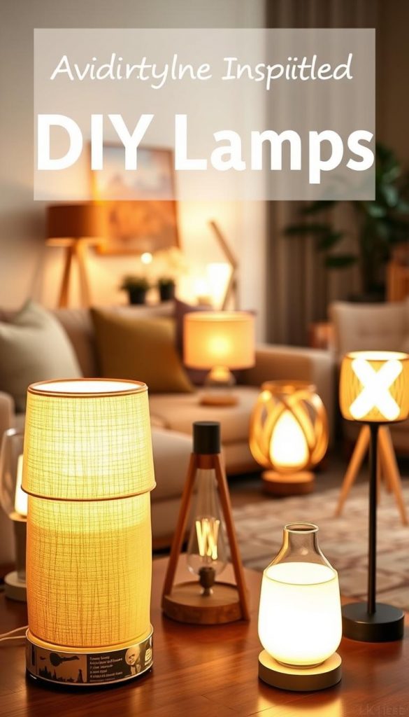 A beautifully arranged DIY lamp set in a cozy, well-lit living room, emphasizing the theme “Avoiding Typical Mistakes” in home décor. The foreground features a stylish table lamp made from recycled materials, showcasing a unique, minimalist design and warm light emanating from a soft, textured shade. In the middle ground, other lamp designs reflect creativity, with clear contrasts in styles but all harmonizing with natural elements. The background reveals a warm, inviting space with neutral walls and wooden furniture, enhanced by soft golden lighting, creating an authentic Pinterest-inspired atmosphere. The image conveys inspiration and professionalism, perfect for presenting DIY lamp ideas by KlickKiste, without any text or overlays. A beautifully arranged DIY lamp set in a cozy, well-lit living room, emphasizing the theme “Avoiding Typical Mistakes” in home décor. The foreground features a stylish table lamp made from recycled materials, showcasing a unique, minimalist design and warm light emanating from a soft, textured shade. In the middle ground, other lamp designs reflect creativity, with clear contrasts in styles but all harmonizing with natural elements. The background reveals a warm, inviting space with neutral walls and wooden furniture, enhanced by soft golden lighting, creating an authentic Pinterest-inspired atmosphere. The image conveys inspiration and professionalism, perfect for presenting DIY lamp ideas by KlickKiste, without any text or overlays.