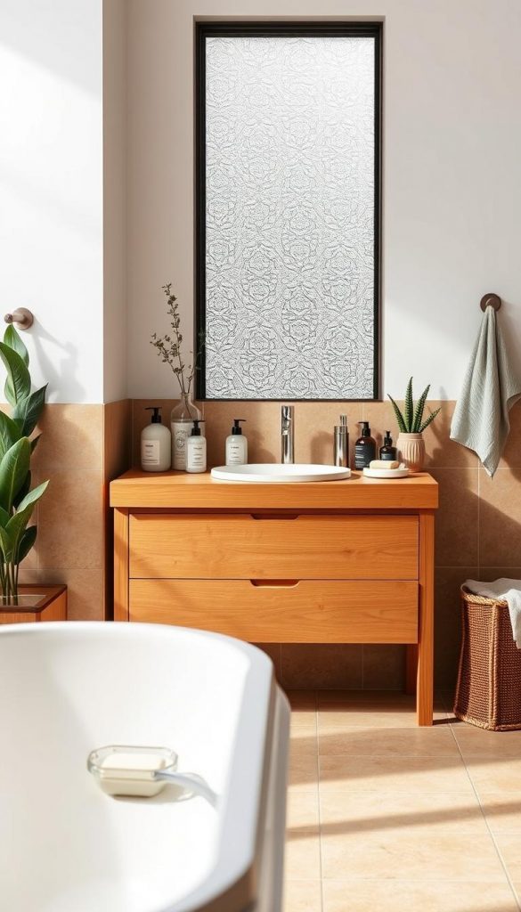 A beautifully curated bathroom setting for 2026, featuring a harmonious blend of natural colors. In the foreground, a stylish vanity made of warm wood tones adorned with eco-friendly toiletries. The middle showcases soft white walls contrasted with earth-toned tiles, enhancing a serene and inviting atmosphere. Accents of muted greens and gentle blues create pointuated highlights, reflected in elegant decor items like potted plants and artisanal soap dishes. The background reveals a frosted window allowing soft, diffused natural light to filter in, illuminating the space. The overall mood is calm and refreshing, reminiscent of the latest Pinterest trends in home decor. The scene encapsulates a clean, modern aesthetic, branded with "KlickKiste." A beautifully curated bathroom setting for 2026, featuring a harmonious blend of natural colors. In the foreground, a stylish vanity made of warm wood tones adorned with eco-friendly toiletries. The middle showcases soft white walls contrasted with earth-toned tiles, enhancing a serene and inviting atmosphere. Accents of muted greens and gentle blues create pointuated highlights, reflected in elegant decor items like potted plants and artisanal soap dishes. The background reveals a frosted window allowing soft, diffused natural light to filter in, illuminating the space. The overall mood is calm and refreshing, reminiscent of the latest Pinterest trends in home decor. The scene encapsulates a clean, modern aesthetic, branded with "KlickKiste."