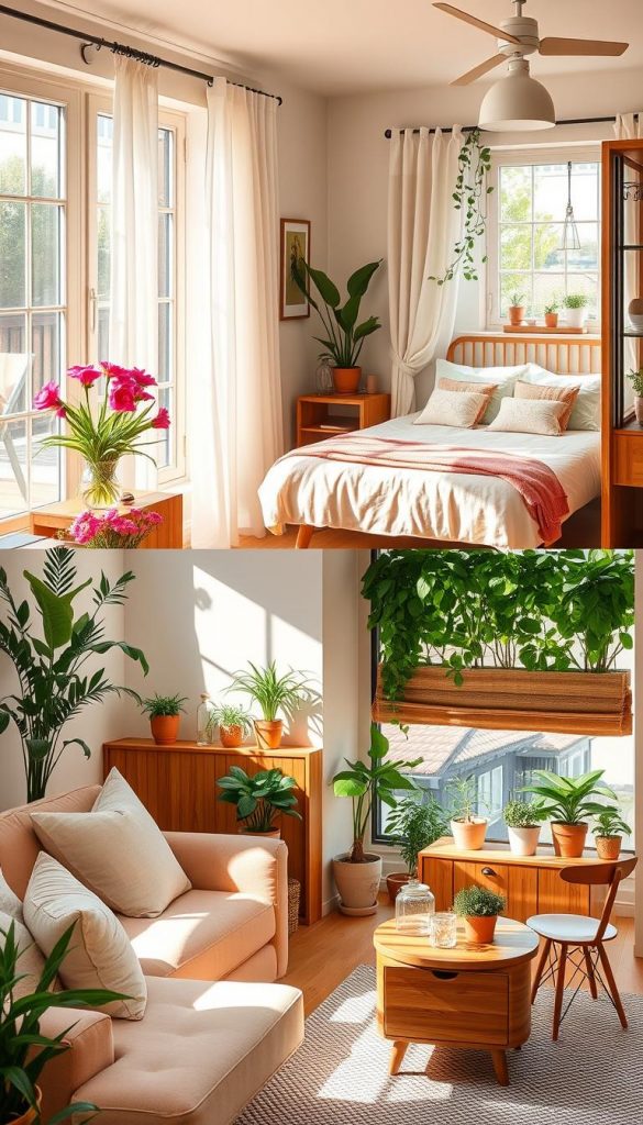 A beautifully decorated indoor space showcasing various room ideas for summer 2026. In the foreground, a cozy living room with a plush sofa in warm pastel colors, a stylish coffee table adorned with vibrant flowers, and soft, natural light streaming through large windows. The middle section features a serene bedroom with calming summer hues, featuring a neatly made bed and light, airy curtains. Next, an inviting kitchen area with warm wood accents and fresh herbs on the counter, harmonizing with a cheerful dining nook. In the background, a delightful balcony filled with lush plants creating a vibrant green backdrop. The overall atmosphere is warm, inviting, and inspiring, reminiscent of a Pinterest aesthetic. This is a "KlickKiste" inspired image, emphasizing authentic DIY elements and natural textures. A beautifully decorated indoor space showcasing various room ideas for summer 2026. In the foreground, a cozy living room with a plush sofa in warm pastel colors, a stylish coffee table adorned with vibrant flowers, and soft, natural light streaming through large windows. The middle section features a serene bedroom with calming summer hues, featuring a neatly made bed and light, airy curtains. Next, an inviting kitchen area with warm wood accents and fresh herbs on the counter, harmonizing with a cheerful dining nook. In the background, a delightful balcony filled with lush plants creating a vibrant green backdrop. The overall atmosphere is warm, inviting, and inspiring, reminiscent of a Pinterest aesthetic. This is a "KlickKiste" inspired image, emphasizing authentic DIY elements and natural textures.