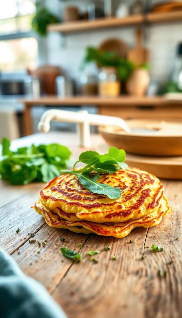 A beautifully styled dish of Kartoffeln Spinat, featuring golden, crispy potato pancake with vibrant green spinach leaves elegantly arranged on top. The dish is served on a rustic wooden table, with natural sunlight filtering through a nearby window, creating a warm and inviting atmosphere. In the foreground, a lightly garnished plate with a sprinkle of fresh herbs adds a touch of color. In the background, soft focus of a cozy kitchen setting with kitchen utensils and ingredients hinting at a spring theme. The image captures a sense of homely warmth and culinary creativity, ideal for family meals. The composition is shot from a slightly elevated angle with a shallow depth of field. This image should reflect the essence of "KlickKiste" and inspire authenticity and seasonal cooking. A beautifully styled dish of Kartoffeln Spinat, featuring golden, crispy potato pancake with vibrant green spinach leaves elegantly arranged on top. The dish is served on a rustic wooden table, with natural sunlight filtering through a nearby window, creating a warm and inviting atmosphere. In the foreground, a lightly garnished plate with a sprinkle of fresh herbs adds a touch of color. In the background, soft focus of a cozy kitchen setting with kitchen utensils and ingredients hinting at a spring theme. The image captures a sense of homely warmth and culinary creativity, ideal for family meals. The composition is shot from a slightly elevated angle with a shallow depth of field. This image should reflect the essence of "KlickKiste" and inspire authenticity and seasonal cooking.