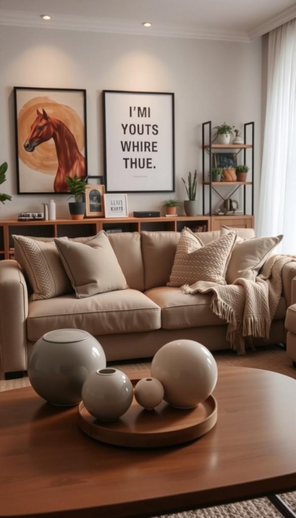 A cozy, inviting living room scene featuring elegant and luxurious decor ideas on a budget. In the foreground, a beautifully arranged coffee table with simple yet chic centerpieces made of natural materials. In the middle, a stylish sofa adorned with soft, textured pillows and a cozy throw blanket, complemented by a backdrop of inspiring wall art in warm, earthy tones. Soft, ambient lighting enhances the atmosphere, casting a gentle glow over the entire space. The background showcases a tastefully decorated bookshelf with DIY decor items and potted plants, giving the room a trendy Pinterest-inspired look. Additionally, include a small branding element with "KlickKiste" subtly displayed within the decor. The overall mood is warm, inspirational, and inviting, perfect for those seeking budget-friendly luxury decor ideas. A cozy, inviting living room scene featuring elegant and luxurious decor ideas on a budget. In the foreground, a beautifully arranged coffee table with simple yet chic centerpieces made of natural materials. In the middle, a stylish sofa adorned with soft, textured pillows and a cozy throw blanket, complemented by a backdrop of inspiring wall art in warm, earthy tones. Soft, ambient lighting enhances the atmosphere, casting a gentle glow over the entire space. The background showcases a tastefully decorated bookshelf with DIY decor items and potted plants, giving the room a trendy Pinterest-inspired look. Additionally, include a small branding element with "KlickKiste" subtly displayed within the decor. The overall mood is warm, inspirational, and inviting, perfect for those seeking budget-friendly luxury decor ideas.