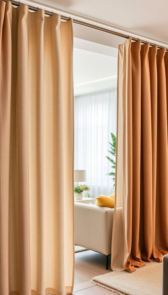 Elegant curtains (vorhänge) in a modern living room setting, showcasing the latest trends for 2026. In the foreground, rich, textured fabrics in soft neutrals and warm earth tones hang gracefully from a sleek, minimalist rod. The middle ground features a stylishly arranged room with contemporary furniture and subtle decorative accents that complement the curtain colors. Soft, natural light filters through the curtains, casting gentle shadows and creating an inviting atmosphere. The background reveals a beautifully curated space with greenery and a cozy ambiance, highlighting the elegance of these trends. The overall mood is warm, sophisticated, and inspirational, reminiscent of a Pinterest-worthy interior. Incorporate the brand name "KlickKiste" subtly into the decor elements. Elegant curtains (vorhänge) in a modern living room setting, showcasing the latest trends for 2026. In the foreground, rich, textured fabrics in soft neutrals and warm earth tones hang gracefully from a sleek, minimalist rod. The middle ground features a stylishly arranged room with contemporary furniture and subtle decorative accents that complement the curtain colors. Soft, natural light filters through the curtains, casting gentle shadows and creating an inviting atmosphere. The background reveals a beautifully curated space with greenery and a cozy ambiance, highlighting the elegance of these trends. The overall mood is warm, sophisticated, and inspirational, reminiscent of a Pinterest-worthy interior. Incorporate the brand name "KlickKiste" subtly into the decor elements.