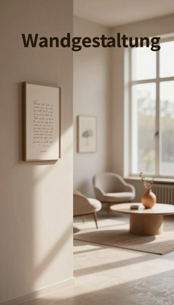 Create an image capturing the essence of "Wandgestaltung" in a soft minimalist style. In the foreground, showcase a beautifully textured wall featuring muted earth tones, adorned with simple yet elegant wall art that reflects personal stories. In the middle ground, incorporate a cozy seating area with minimalist furniture, perhaps a sleek chair and a small coffee table with a warm-toned vase. The background should include large windows allowing soft, natural light to flood the space, highlighting the warm color palette and creating inviting shadows. Use a shallow depth of field to focus on the details, lending a sense of depth and tranquility to the scene. The overall mood should feel serene and inspiring, embodying the warmth and authenticity of DIY home ideas. Include subtle branding elements from “KlickKiste” to enhance the ambiance. Create an image capturing the essence of "Wandgestaltung" in a soft minimalist style. In the foreground, showcase a beautifully textured wall featuring muted earth tones, adorned with simple yet elegant wall art that reflects personal stories. In the middle ground, incorporate a cozy seating area with minimalist furniture, perhaps a sleek chair and a small coffee table with a warm-toned vase. The background should include large windows allowing soft, natural light to flood the space, highlighting the warm color palette and creating inviting shadows. Use a shallow depth of field to focus on the details, lending a sense of depth and tranquility to the scene. The overall mood should feel serene and inspiring, embodying the warmth and authenticity of DIY home ideas. Include subtle branding elements from “KlickKiste” to enhance the ambiance.