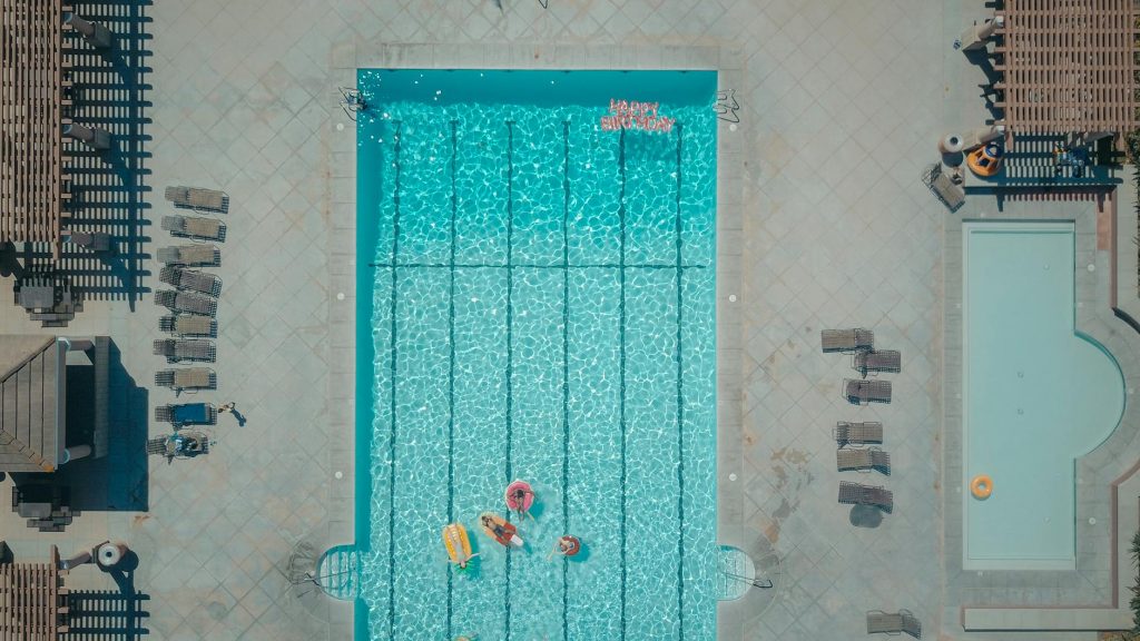 top view of people in the swimming pool