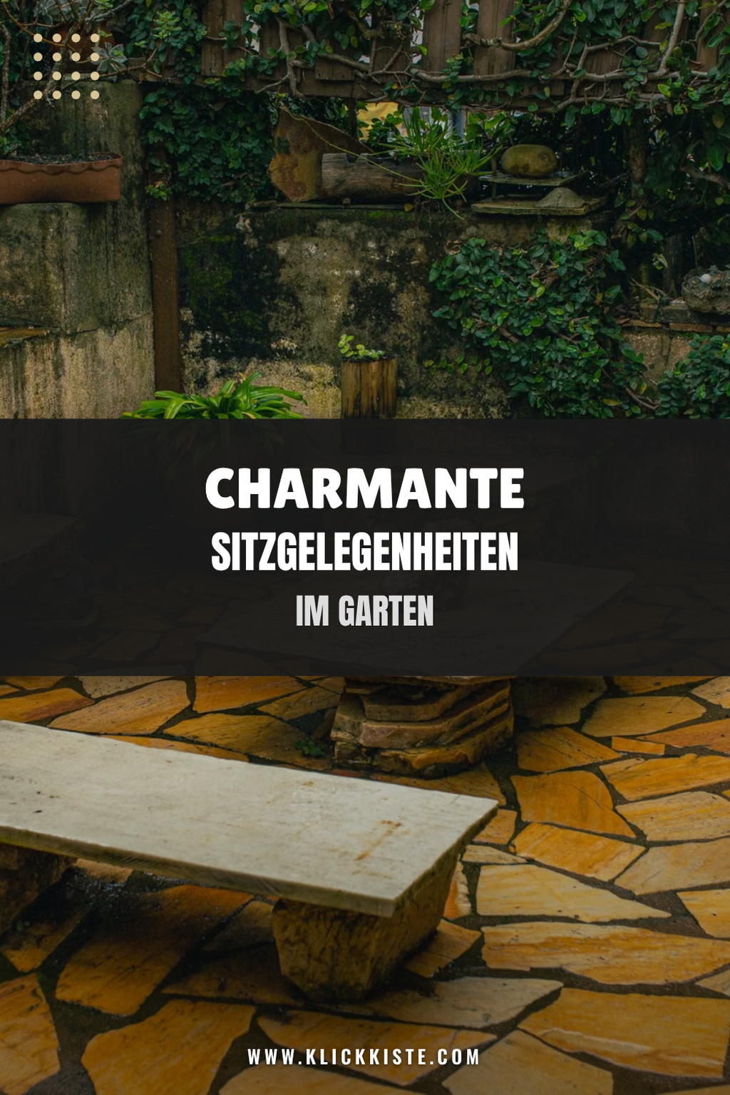 Pinterest Pin Charmante Sitzgelegenheiten im Garten