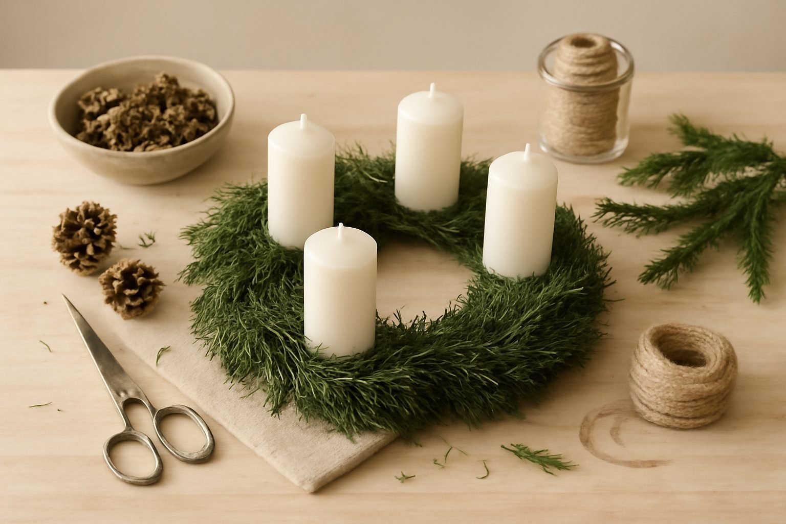Adventskranz basteln — der Weg zum Ergebnis